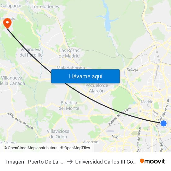 Imagen - Puerto De La Morcuera to Universidad Carlos III Colmenarejo map