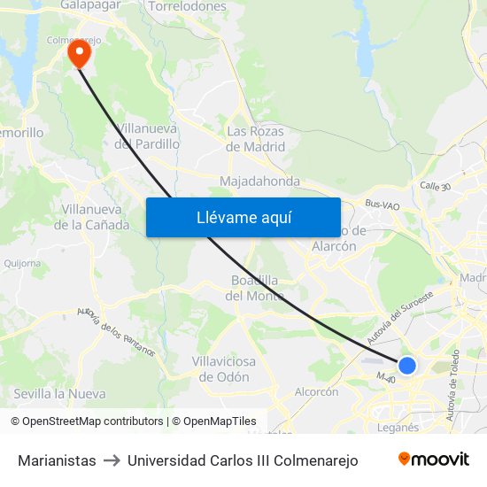 Marianistas to Universidad Carlos III Colmenarejo map