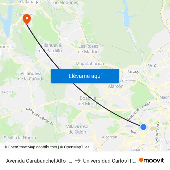 Avenida Carabanchel Alto - Gómez Arteche to Universidad Carlos III Colmenarejo map
