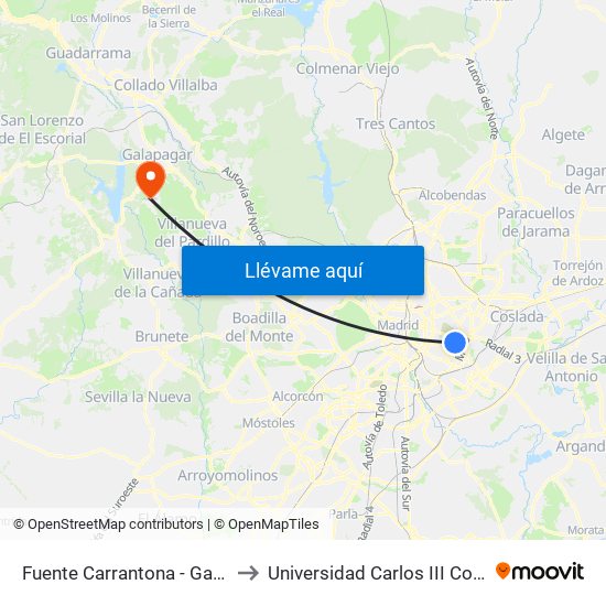 Fuente Carrantona - García Tapia to Universidad Carlos III Colmenarejo map