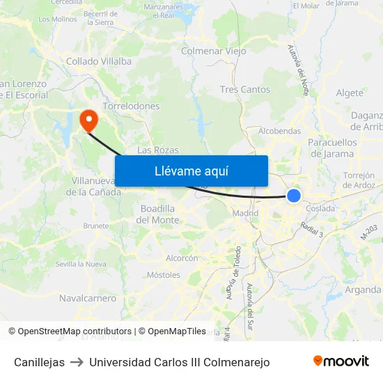 Canillejas to Universidad Carlos III Colmenarejo map