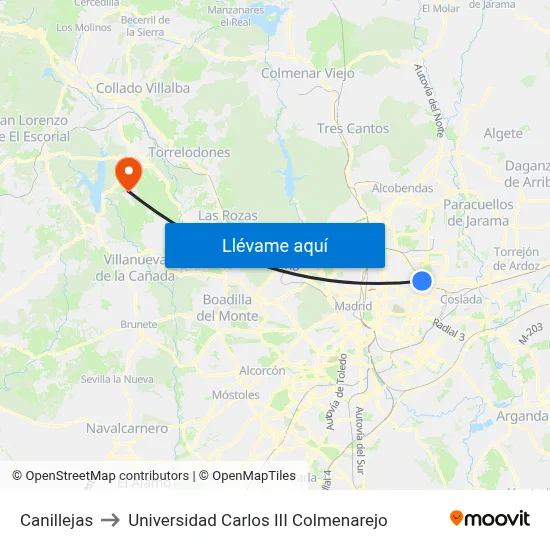 Canillejas to Universidad Carlos III Colmenarejo map