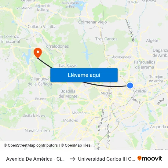 Avenida De América - Ciudad Pegaso to Universidad Carlos III Colmenarejo map