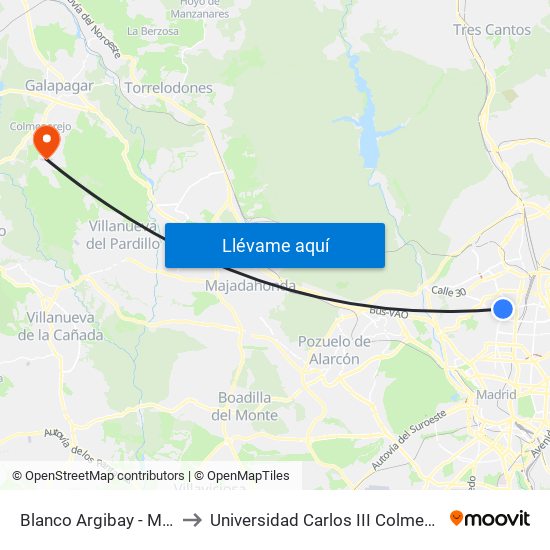 Blanco Argibay - Müller to Universidad Carlos III Colmenarejo map