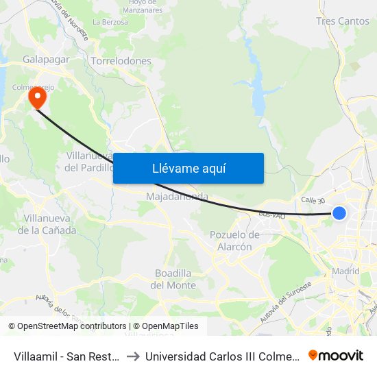 Villaamil - San Restituto to Universidad Carlos III Colmenarejo map