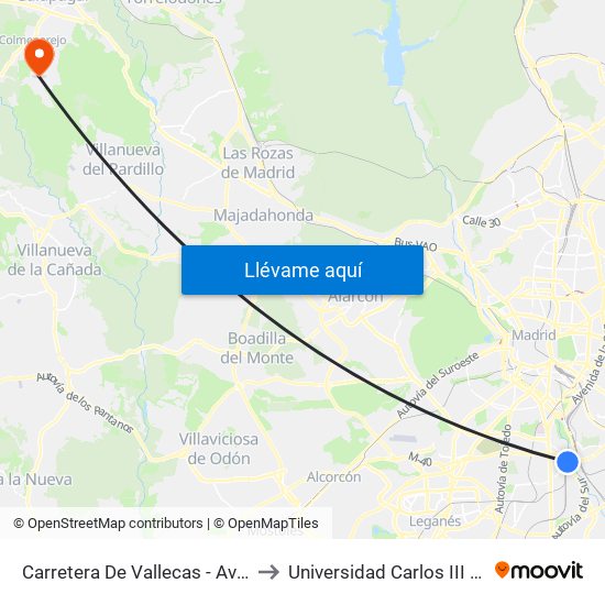Carretera De Vallecas - Avenida Rosales to Universidad Carlos III Colmenarejo map