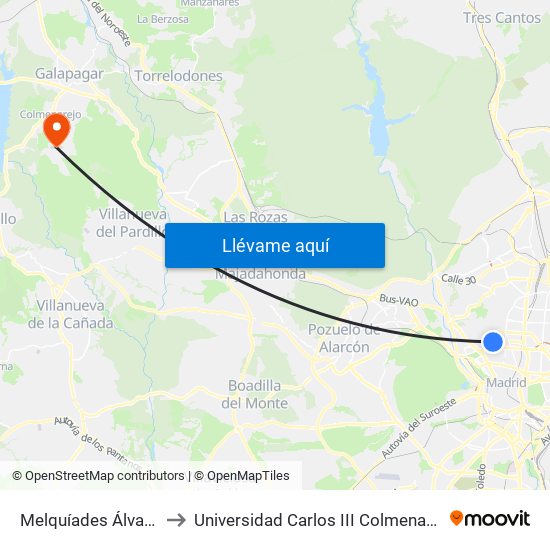 Melquíades Álvarez to Universidad Carlos III Colmenarejo map
