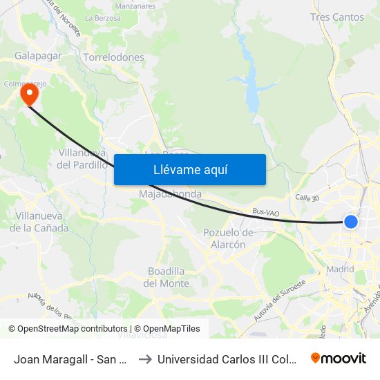 Joan Maragall - San Germán to Universidad Carlos III Colmenarejo map