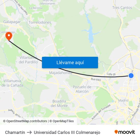 Chamartín to Universidad Carlos III Colmenarejo map