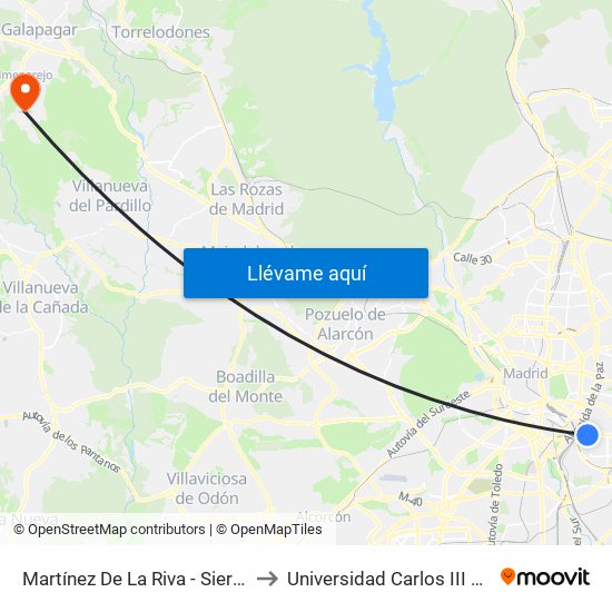Martínez De La Riva - Sierra Carbonera to Universidad Carlos III Colmenarejo map