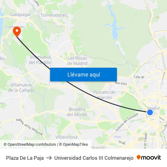Plaza De La Paja to Universidad Carlos III Colmenarejo map