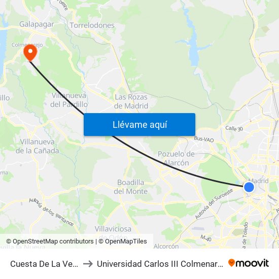 Cuesta De La Vega to Universidad Carlos III Colmenarejo map