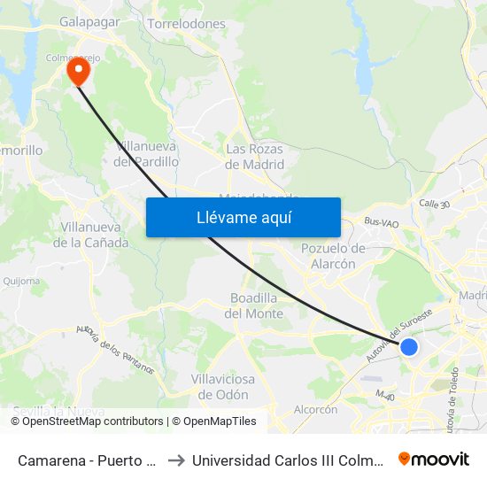 Camarena - Puerto Chico to Universidad Carlos III Colmenarejo map