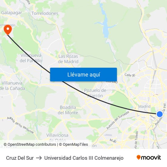 Cruz Del Sur to Universidad Carlos III Colmenarejo map