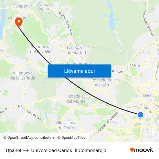 Opañel to Universidad Carlos III Colmenarejo map