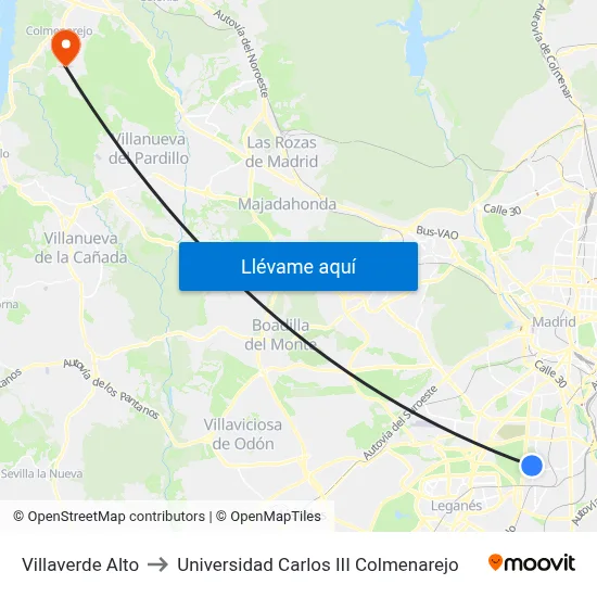 Villaverde Alto to Universidad Carlos III Colmenarejo map