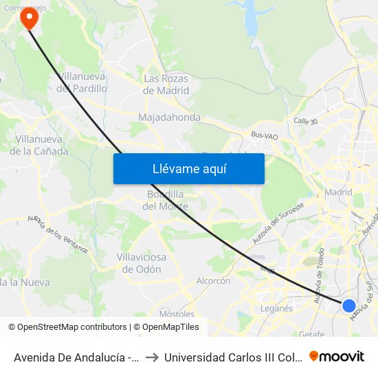 Avenida De Andalucía - Marconi to Universidad Carlos III Colmenarejo map