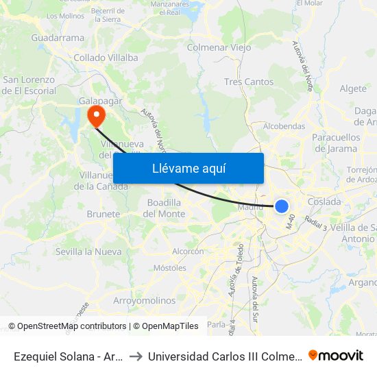 Ezequiel Solana - Arriaga to Universidad Carlos III Colmenarejo map