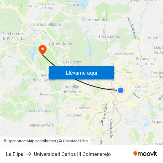 La Elipa to Universidad Carlos III Colmenarejo map