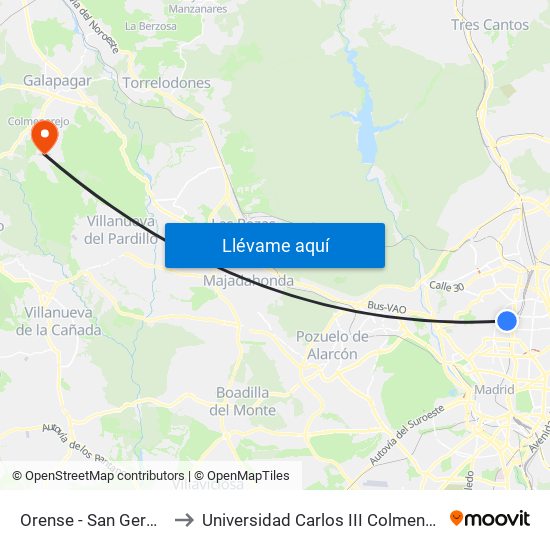 Orense - San Germán to Universidad Carlos III Colmenarejo map