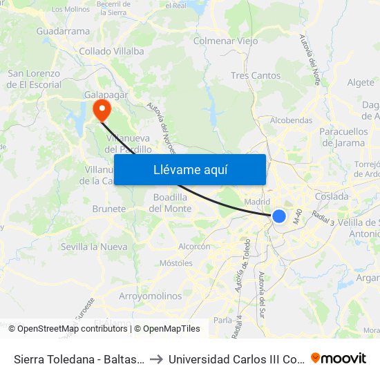 Sierra Toledana - Baltasar Santos to Universidad Carlos III Colmenarejo map