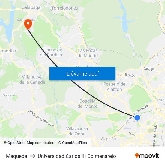 Maqueda to Universidad Carlos III Colmenarejo map