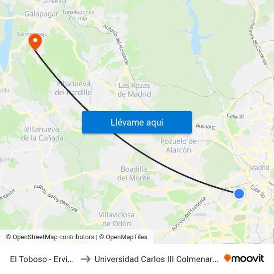 El Toboso - Ervigio to Universidad Carlos III Colmenarejo map