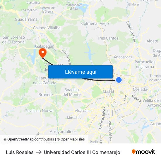 Luis Rosales to Universidad Carlos III Colmenarejo map