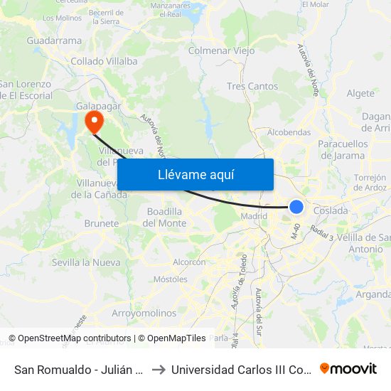 San Romualdo - Julián Camarillo to Universidad Carlos III Colmenarejo map