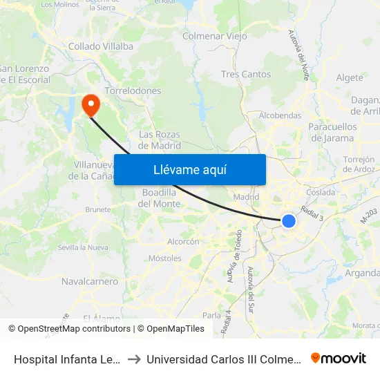 Hospital Infanta Leonor to Universidad Carlos III Colmenarejo map