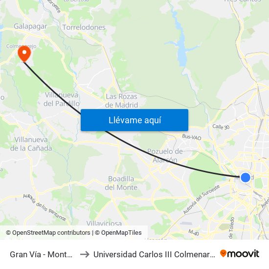Gran Vía - Montera to Universidad Carlos III Colmenarejo map