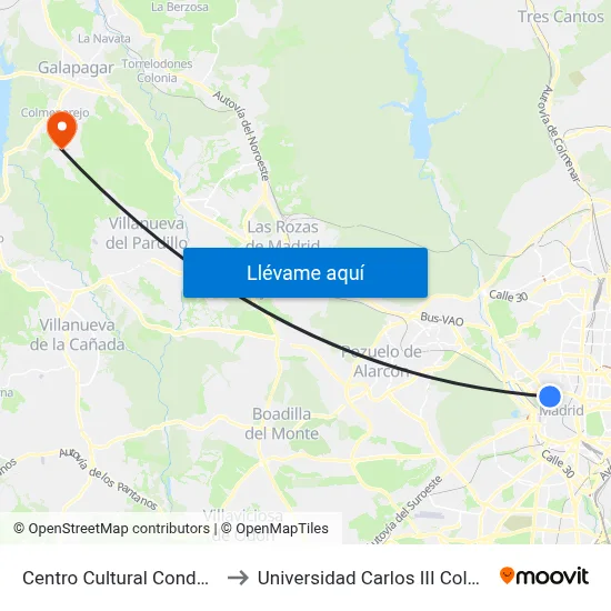 Centro Cultural Conde Duque to Universidad Carlos III Colmenarejo map