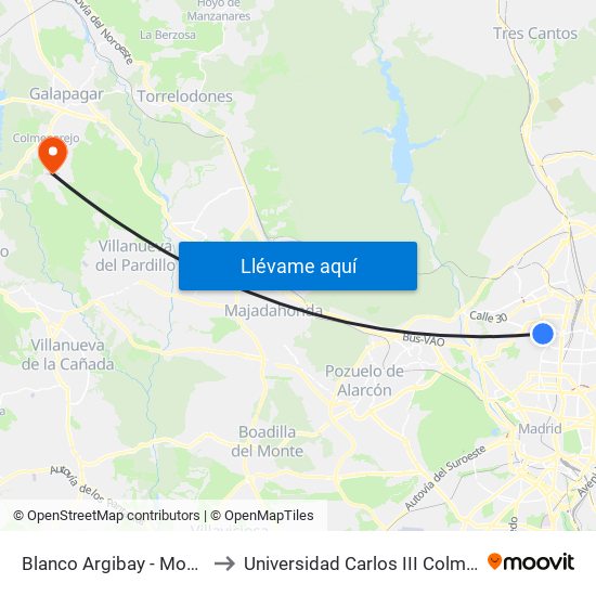 Blanco Argibay - Moquetas to Universidad Carlos III Colmenarejo map