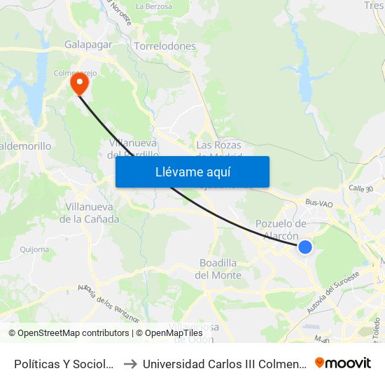 Políticas Y Sociología to Universidad Carlos III Colmenarejo map