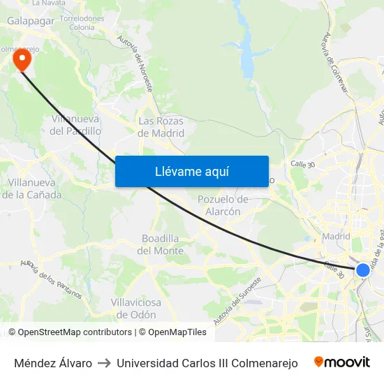 Méndez Álvaro to Universidad Carlos III Colmenarejo map