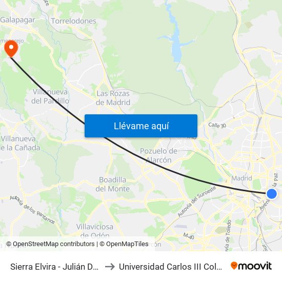 Sierra Elvira - Julián Del Cerro to Universidad Carlos III Colmenarejo map