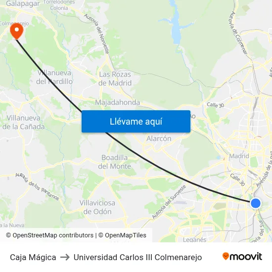 Caja Mágica to Universidad Carlos III Colmenarejo map