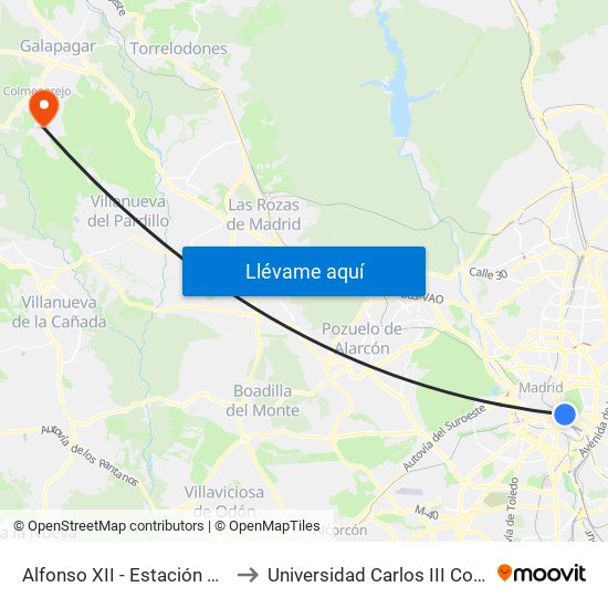 Alfonso XII - Estación De Atocha to Universidad Carlos III Colmenarejo map