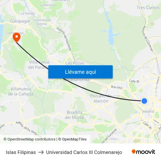 Islas Filipinas to Universidad Carlos III Colmenarejo map