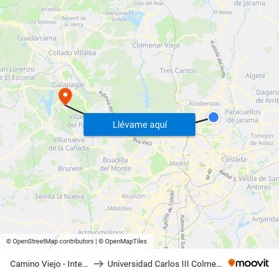 Camino Viejo - Intergolf to Universidad Carlos III Colmenarejo map