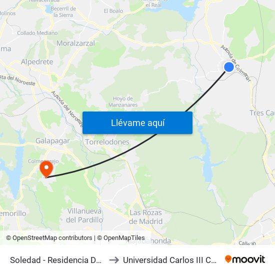 Soledad - Residencia De Ancianos to Universidad Carlos III Colmenarejo map