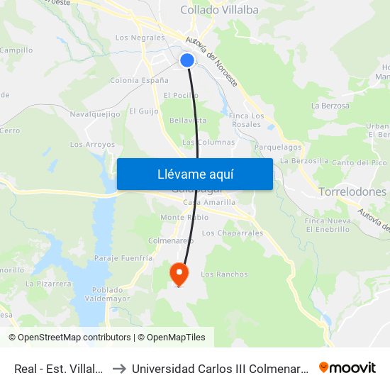 Real - Est. Villalba to Universidad Carlos III Colmenarejo map