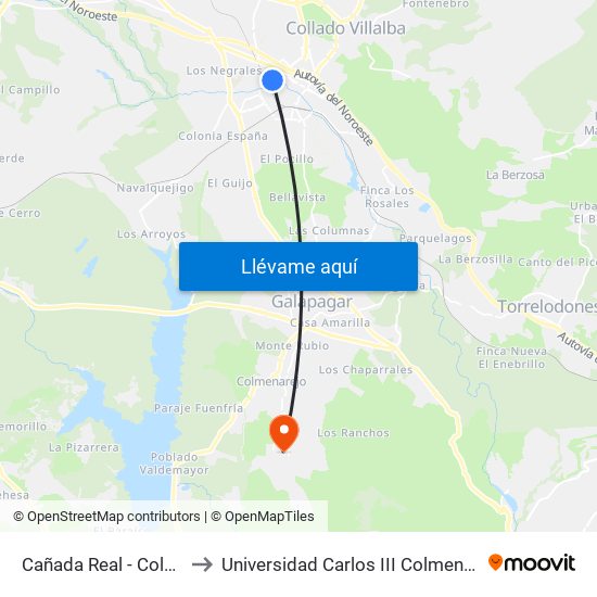 Cañada Real - Colegio to Universidad Carlos III Colmenarejo map