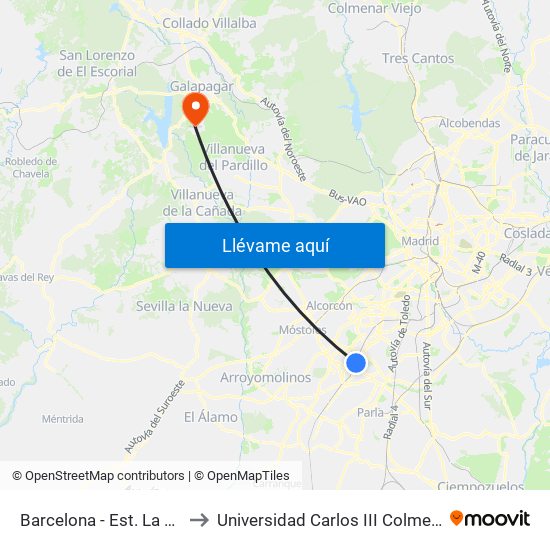 Barcelona - Est. La Serna to Universidad Carlos III Colmenarejo map