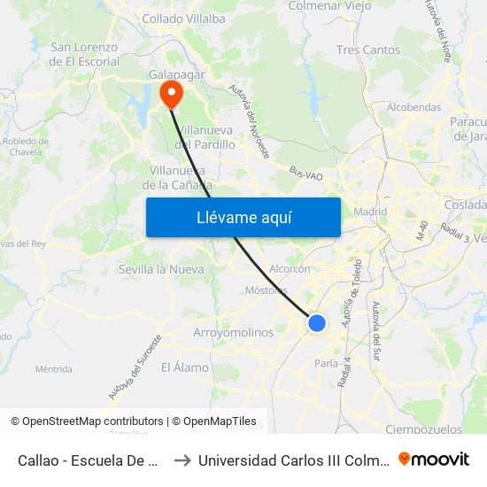 Callao - Escuela De Música to Universidad Carlos III Colmenarejo map