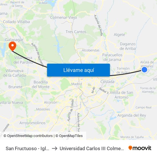 San Fructuoso - Iglesia to Universidad Carlos III Colmenarejo map