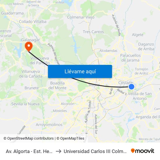 Av. Algorta - Est. Henares to Universidad Carlos III Colmenarejo map