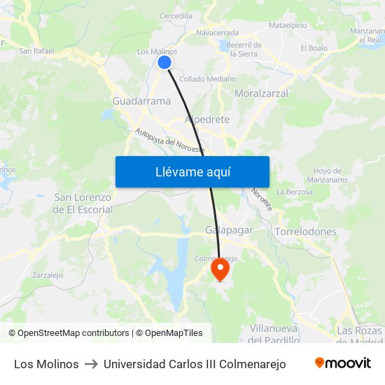 Los Molinos to Universidad Carlos III Colmenarejo map