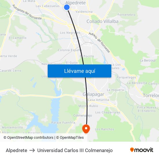 Alpedrete to Universidad Carlos III Colmenarejo map