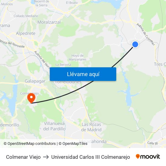 Colmenar Viejo to Universidad Carlos III Colmenarejo map